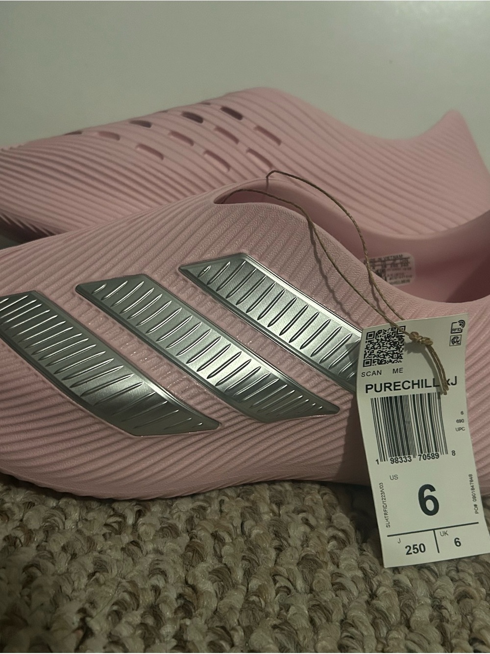 adidas Pink PureChill Slide with Silver Stripes